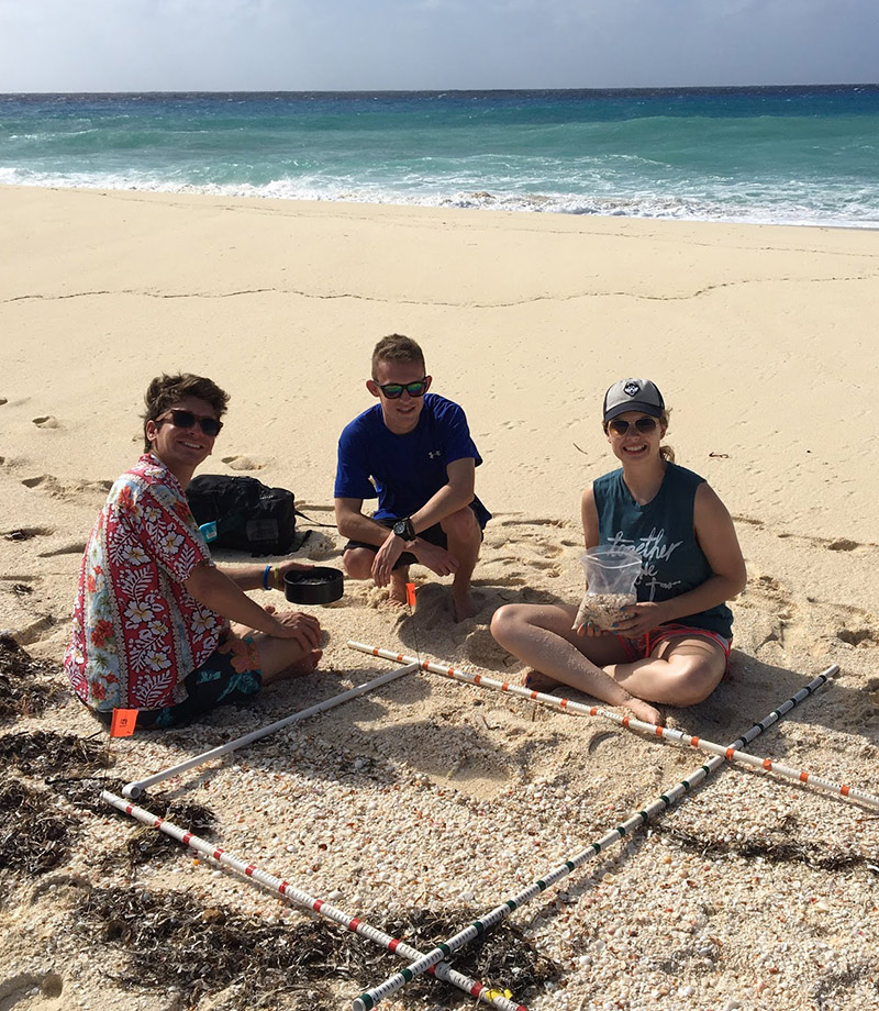 Students analyzing surface conditions in Bahamas