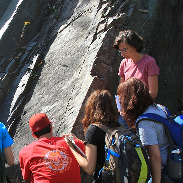 Professor Crespi teaching students about tectonics
